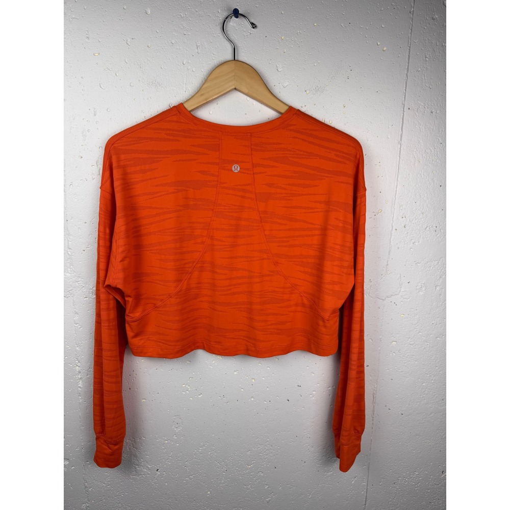 Lululemon Muscle Love Long Sleeve Shirt Womens Tiger Mesh Warm Coral Crop M 6/8 - Picture 6 of 8